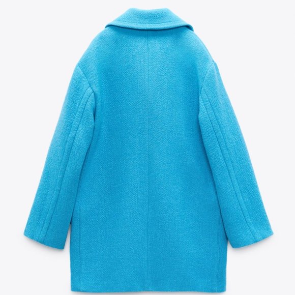 ZARA WOMEN NEW OVERSIZED DOUBLE-BREASTED COAT WOOL BLEND TURQUOISE SIZE M 2… - Picture 5 of 10